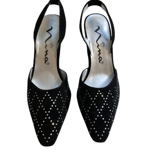 Touch Of Nina Heels Women’s Size 7M Black Suede Sparkle Rhinestones Slingback’s - Picture 2 of 12